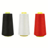 Three spools of durable polyester sewing thread in black, white, and red.