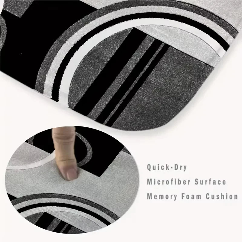 Close-up view of a geometric patchwork microfiber surface memory foam cushion mat