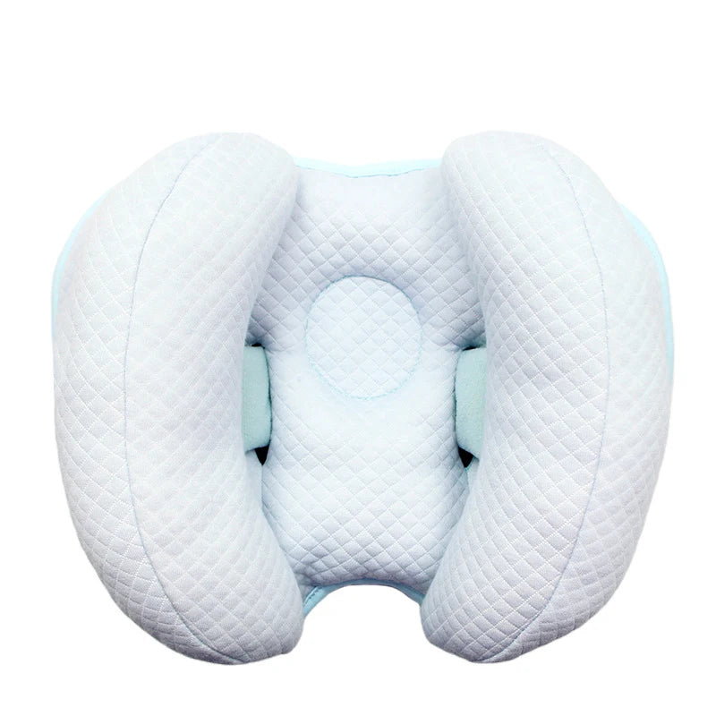 White quilted baby head and neck support pillow designed for strollers and car seats