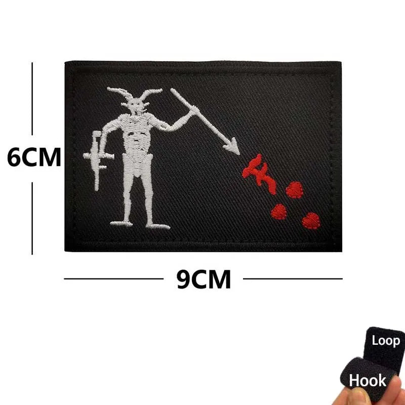 Blackbeard skull pirate flag embroidered patch with hook and loop backing