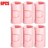 Six pink non-slip bed sheet grippers with adjustable clips shown in a grid layout.