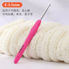 A pink E-3.5mm crochet hook is shown next to a ball of white yarn.