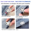 Step-by-step guide showing how to use invisible edge clips for adjusting trouser hems.