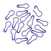A collection of purple gourd-shaped locking safety pins for knitting and sewing.