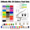 A collection of 240 sets of resin buttons and tool kits featuring various colors like white, black, red, and pastel shades.
