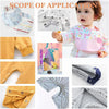 A set of metal prong snap button fasteners in various colors and materials shown with fabric samples.