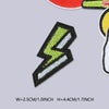 A black embroidered patch shaped like a lightning bolt with neon green detailing.