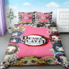 Pink Demon Slayer anime duvet cover set featuring characters and themes