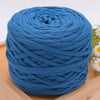 A ball of blue polyester craft yarn used for knitting and DIY projects.