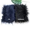 Two pieces of faux fur fabric, one dark blue labeled 17# and one black labeled 24#(black).