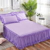 Purple princess lace bed skirt set with lilac pillows and purple bedding