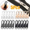 A set of 5 silver and 5 black zipper slider puller repair tools are shown for fixing zippers.