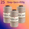 Three spools of Hollow yarn, each containing 25 skeins, totaling 450g for knitting and crochet.