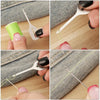 Stainless steel needle threader used to guide and manipulate needles for hand sewing or embroidery.