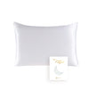 A white natural mulberry silk pillowcase with a crescent moon design.