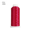 A roll of vibrant red polyester embroidery thread with a white core.