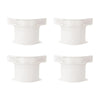 A set of four white adjustable bed sheet holders with non-slip grips.