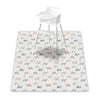 A white baby play mat with an anti-slip backing featuring a pattern of small vintage cars.