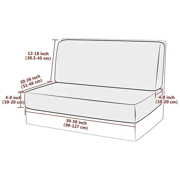 A diagram showing the dimensions of a floral RV dinette seat slipcover set.