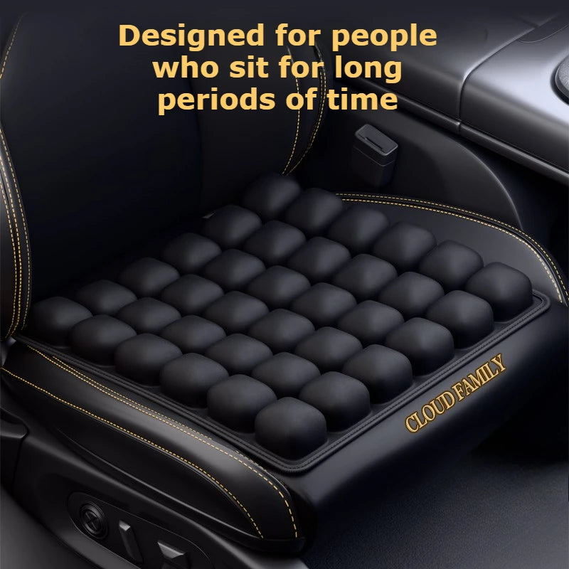 Black seat cushion with numerous air cells designed for people who sit for long periods of time
