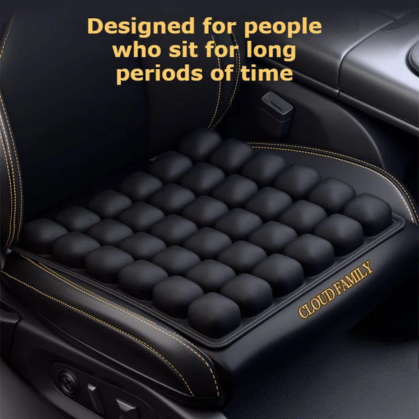 Black seat cushion with numerous air cells designed for people who sit for long periods of time
