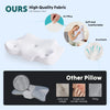 A white memory foam neck pillow is shown next to other pillows, highlighting its soft and breathable fabric.
