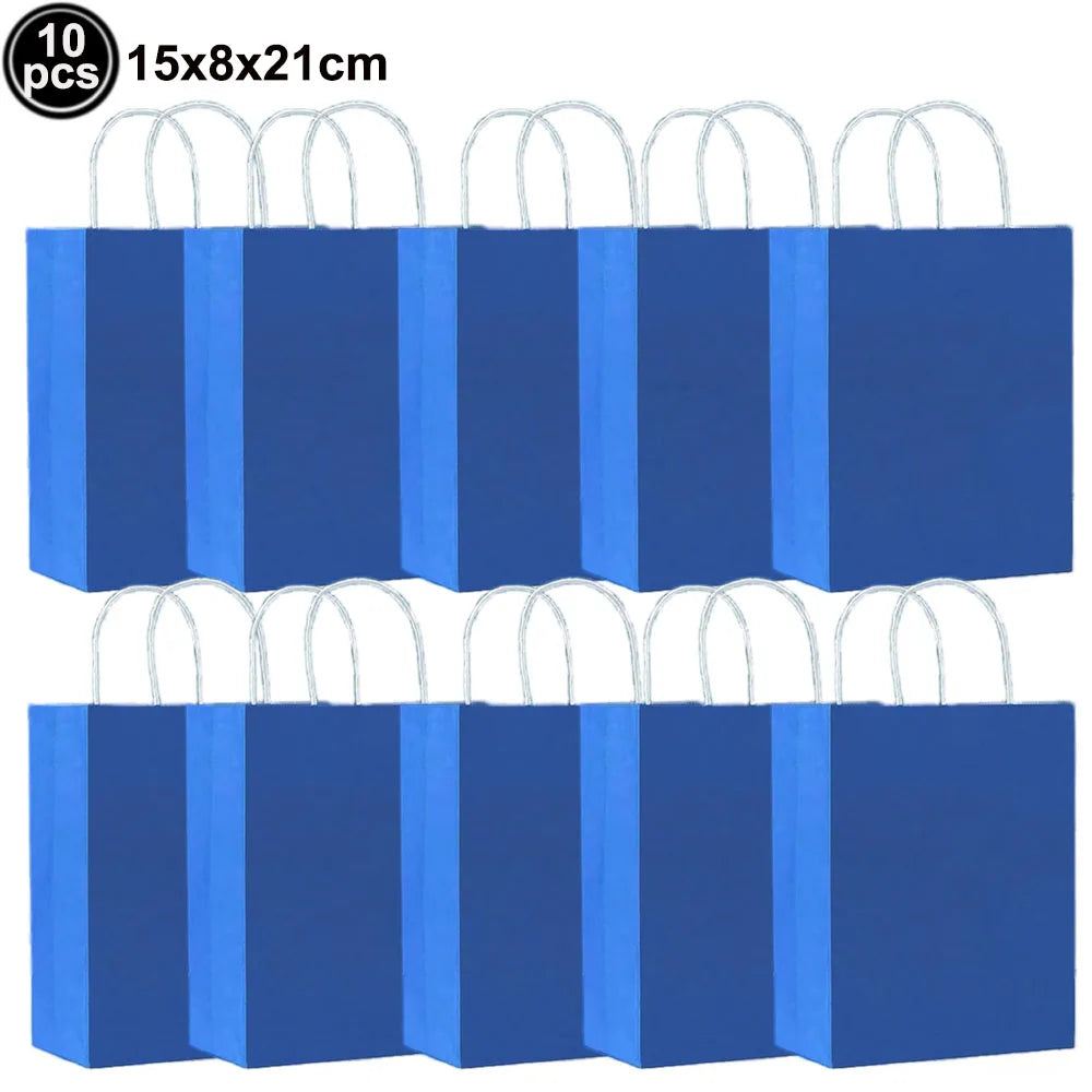 Ten blue rectangle tablecloths with white loops displayed in a row.
