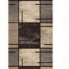 A rectangular floor mat featuring a modern checkered pattern in shades of beige, gray, and dark brown.