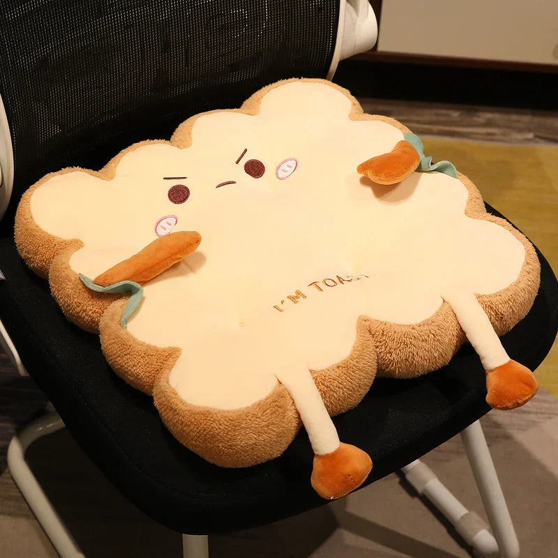 A cartoon cloud shaped seat cushion for back and fatigue relief with a light yellow color.
