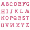 A set of pink pearl rhinestone letter patches for DIY, showing the alphabet from A to Z.