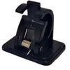 Black nail-free adjustable curtain rod hooks designed for hanging curtains.