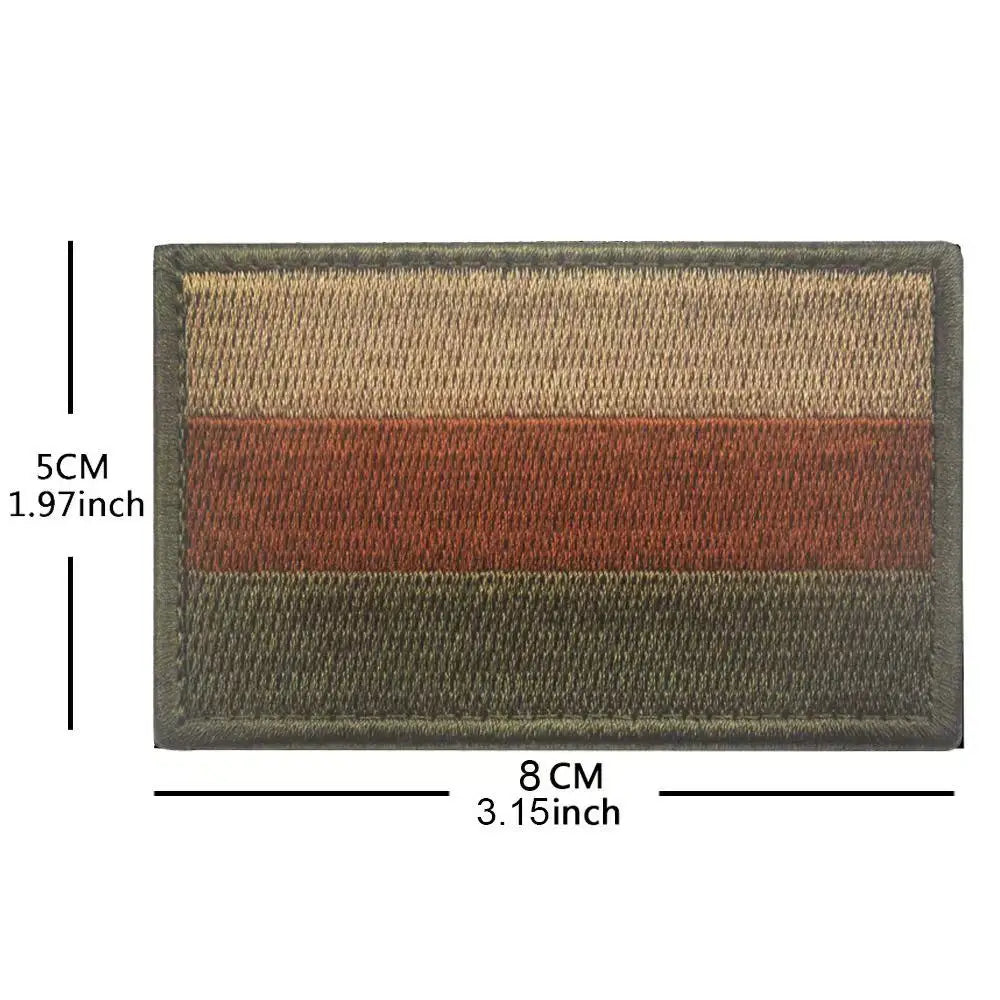 Embroidered Germany flag hook and loop patch featuring horizontal stripes of olive green, brown, and reddish-brown.
