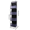 A tall, black foldable over-the-door storage organizer with multiple clear compartments.