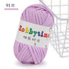 A ball of light purple craft yarn labeled Hobbytime with the number 91