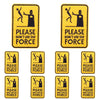 A set of eight embroidered letter Slogan applique patches with the text Please don't use the force on a yellow background.