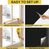 Instructions showing how to measure, cut, clean, and stick a blackout blind onto a window frame.