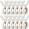 A row of white heavy-duty plastic clothespins with rust-resistant springs.