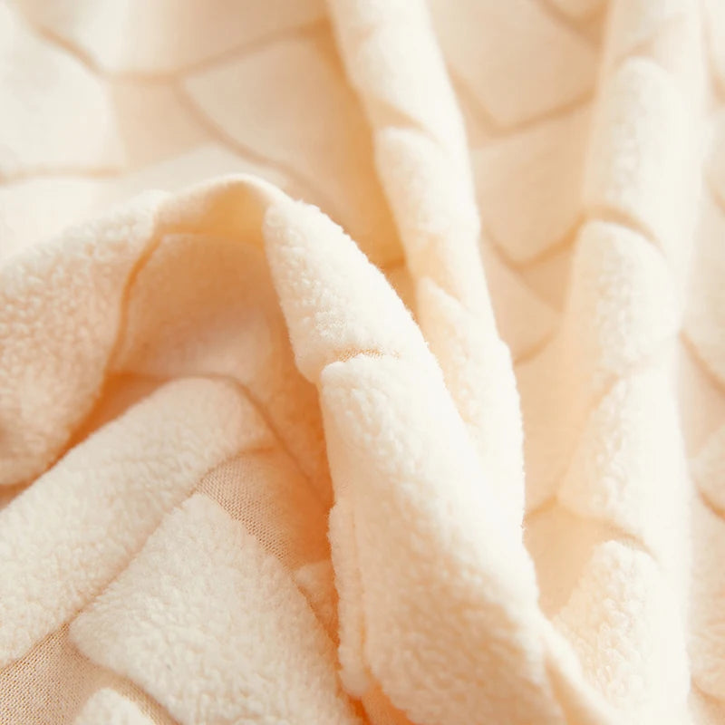 Soft peach jacquard plush sofa cushion cover fabric with a quilted texture