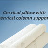 A white memory foam cervical pillow with a rolled design showing cervical column support.