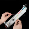 Hands are assembling a white solid wood braiding frame for DIY bracelet making with colored threads.