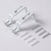 A white adjustable iron curtain rod rack with mounting brackets and threaded rods.