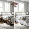 Before and after comparison of a bed with an elegant elastic skirt and ruffles on the bedding.