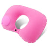 A pink portable flocking inflatable neck pillow shown from the side.
