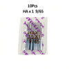 A clear plastic package containing 10 pairs of HA x 1 9/65 sewing machine needles.