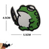 Embroidered tactical patch featuring a green and gray frog design with measurements.