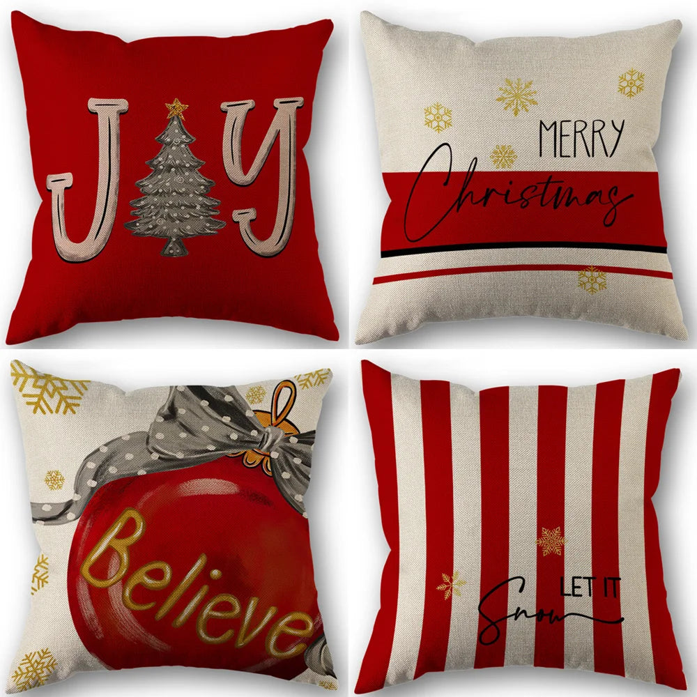 A set of vintage autumn pumpkin pillow covers featuring Christmas and holiday designs.