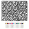 A sheet of black and white line art patterns for a DIY coloring blanket with art markers.