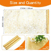 Rolls of metallic gold table runner material showing the texture and size for decoration