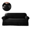 Black dustproof stretch sofa slipcover shown in a close-up and full view.