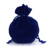 A dark blue velvet drawstring gift bag shaped like a gourd.